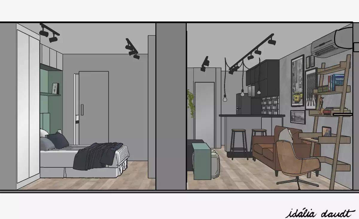 Projeto de design de interiores para apartamento na planta